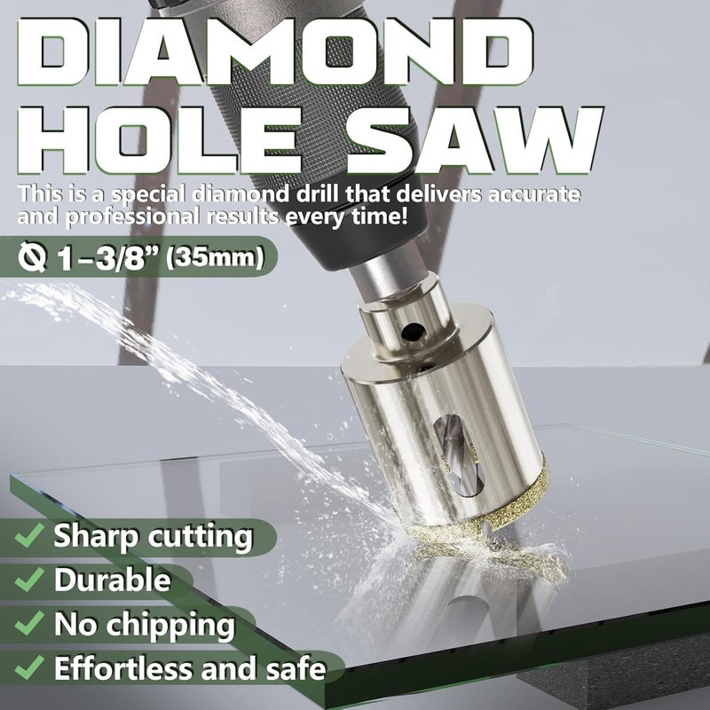 CSOOM 1-3/8"（35mm） Diamond Hole Saw with Center Drill Bit, One-Touch Positioning, Easy to Penetrate Hard Materials Such as Ceramic, Tile, Glass, Granite, Marble, etc. - Image 3